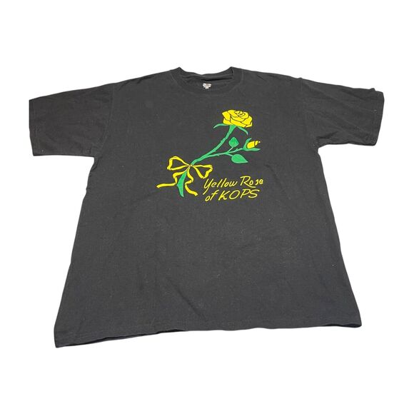 Vintage Fruit of the Loom Lofteez Shirt Men's Large Black Yellow Rose of Kops - Picture 1 of 7